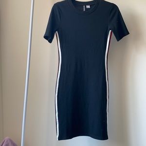 Black T-Shirt dress with red & white stripes